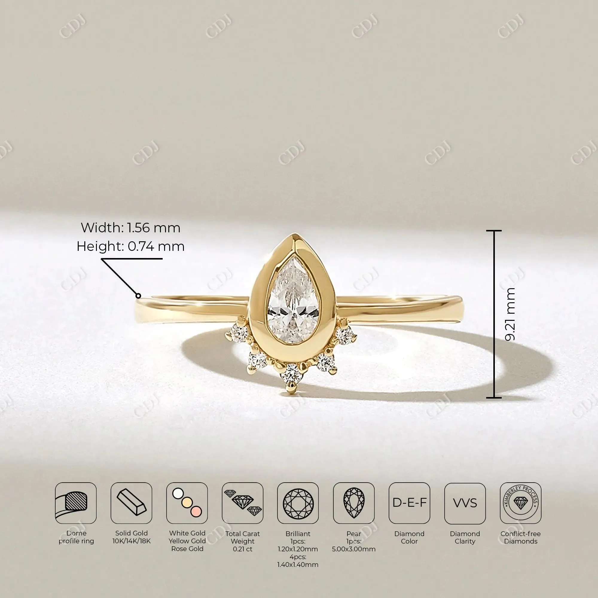 0.21CTW Pear Cut Lab Grown Diamond Tiara Engagement Ring