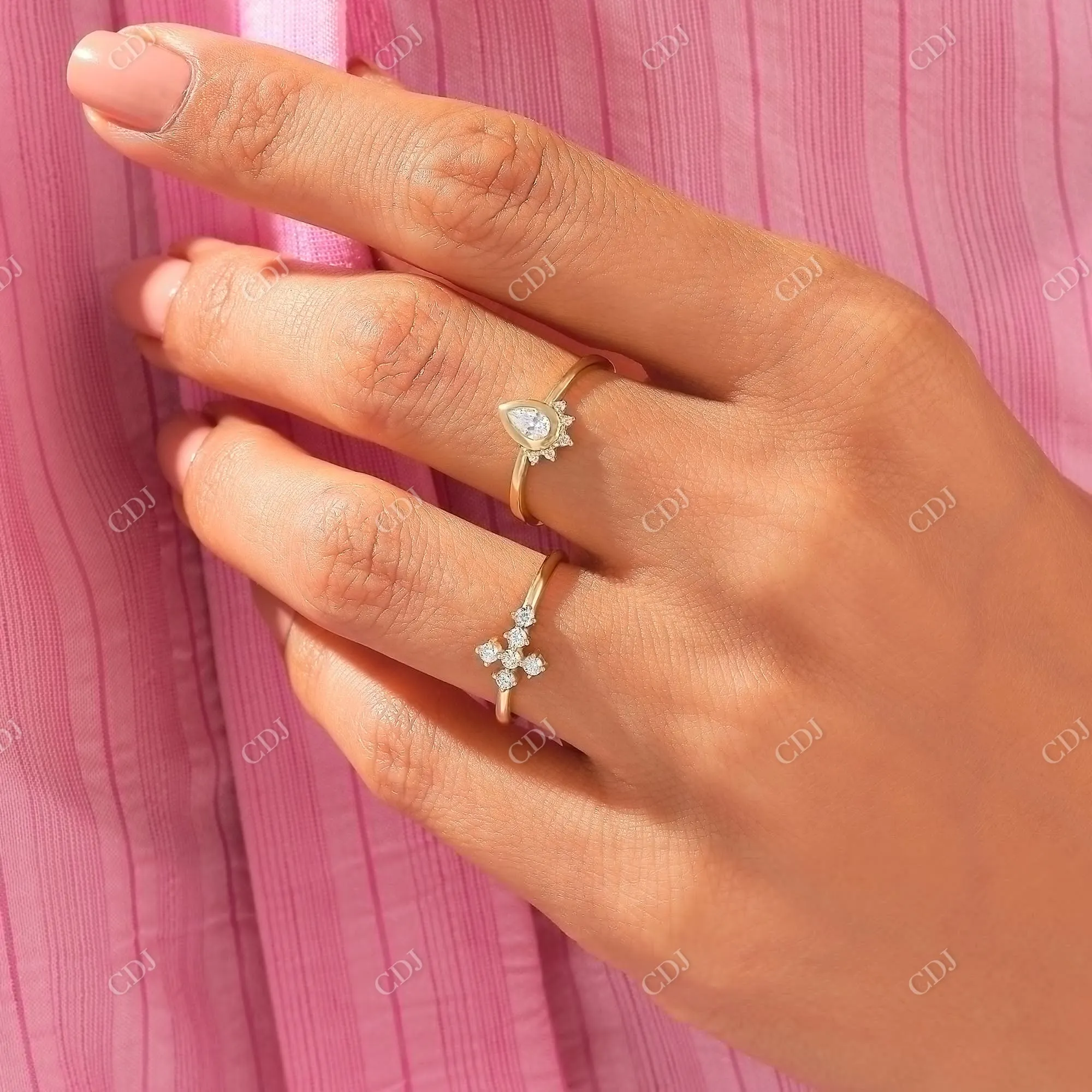 0.21CTW Pear Diamond Bezel Set Tiara Ring