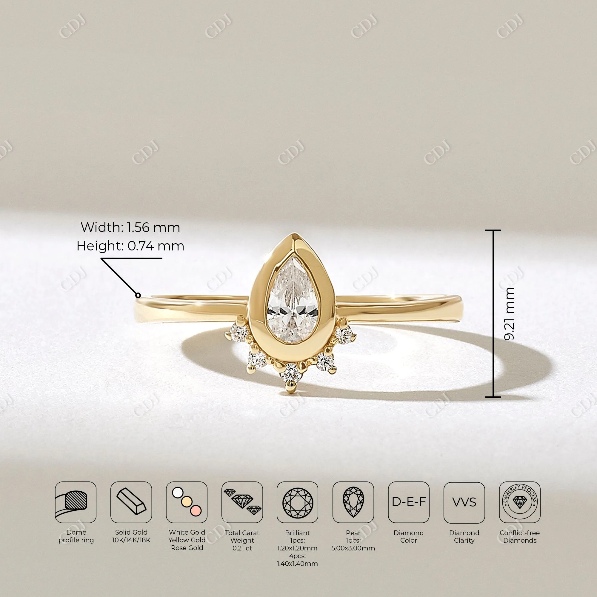 0.21CTW Pear Diamond Bezel Set Tiara Ring
