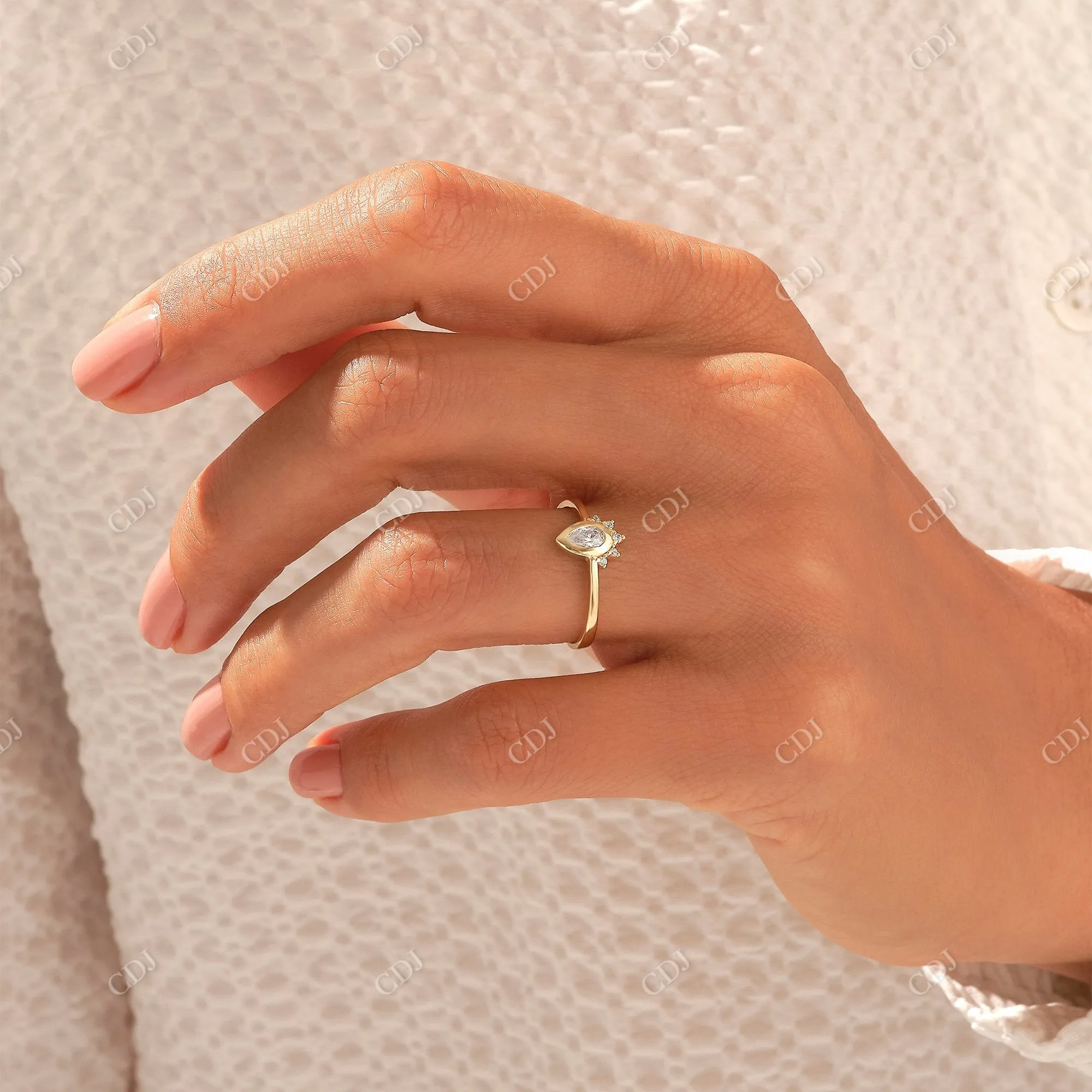 0.21CTW Pear Diamond Bezel Set Tiara Ring