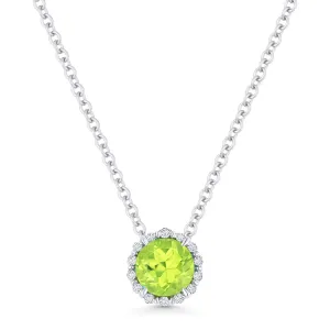 0.56Ct Peridot 16"pendant Necklace In 14K White Gold