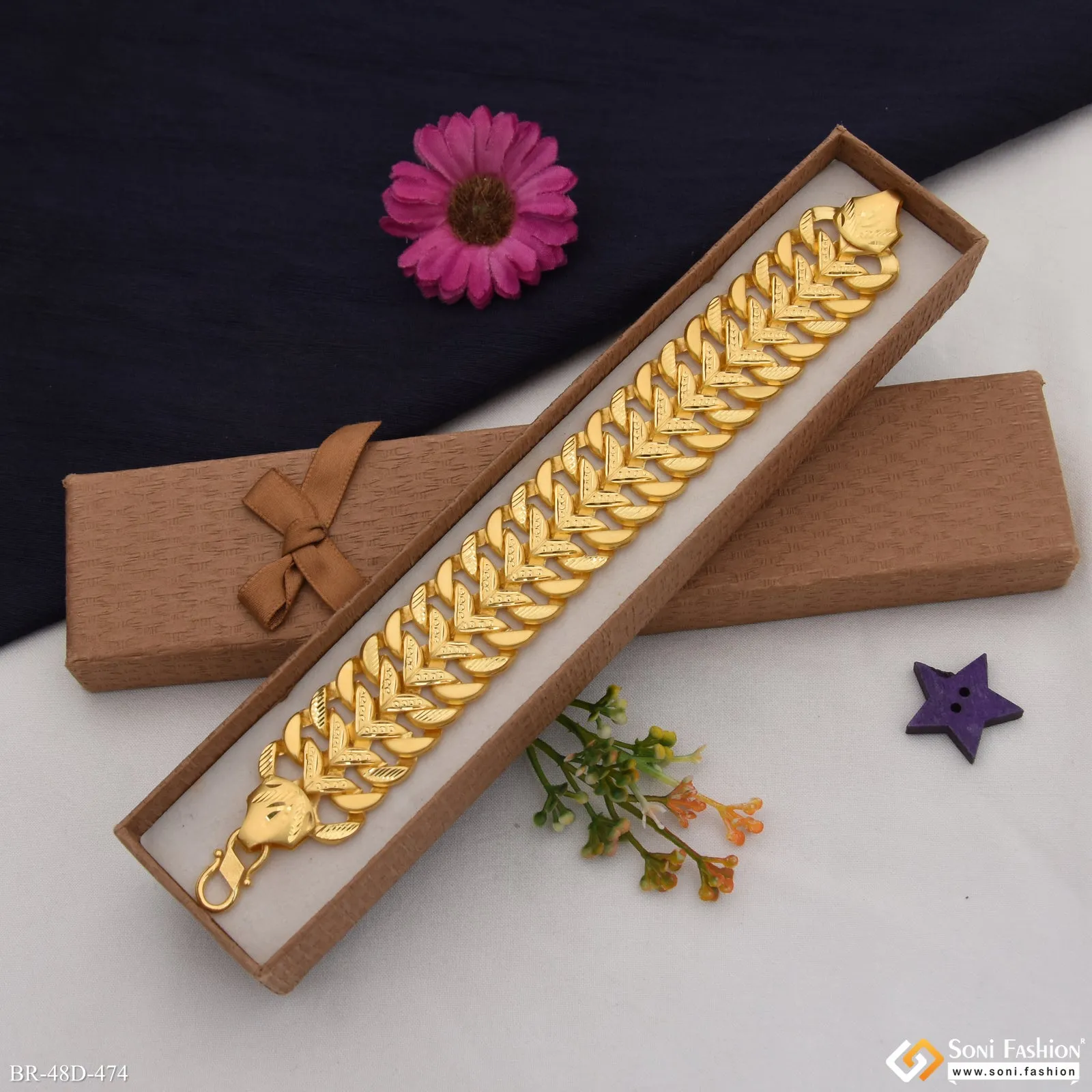 1 Gram Gold Plated Popular Design Pokal Bracelet for Men - Style D474