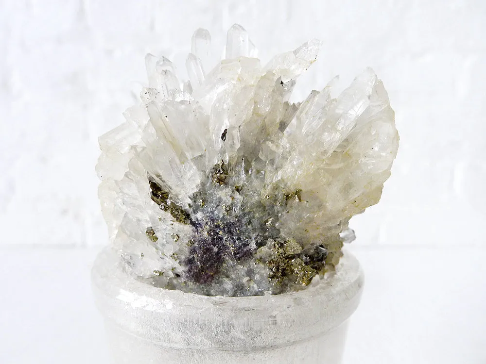 10% SALE Curiosity Jewelry Display Quartz Crystal Cluster in Magic Metallic Mica Bottle