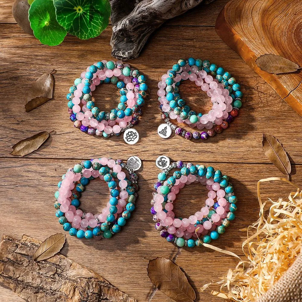 108 Bead Lotus Buddha Eye Prayer Mala – Chakra Healing Bracelet