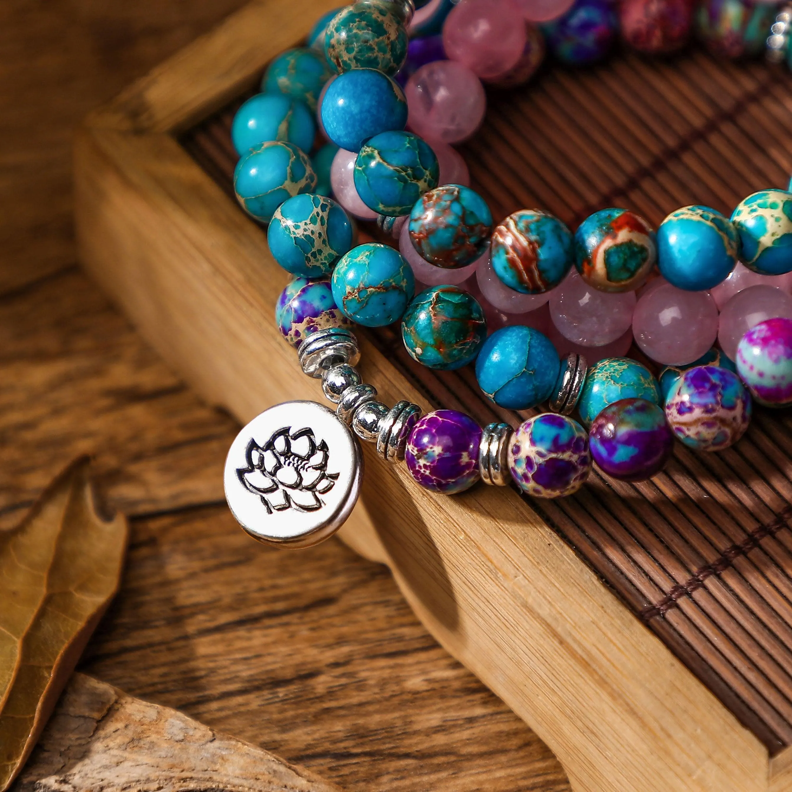 108 Bead Lotus Buddha Eye Prayer Mala – Chakra Healing Bracelet