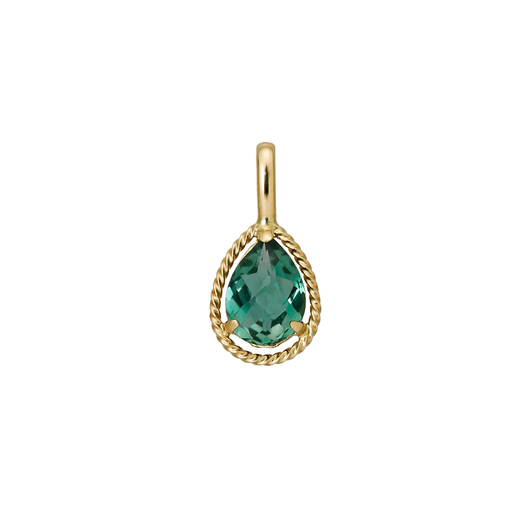 10K Green Quartz Drop Necklace Charm (Yellow Gold)