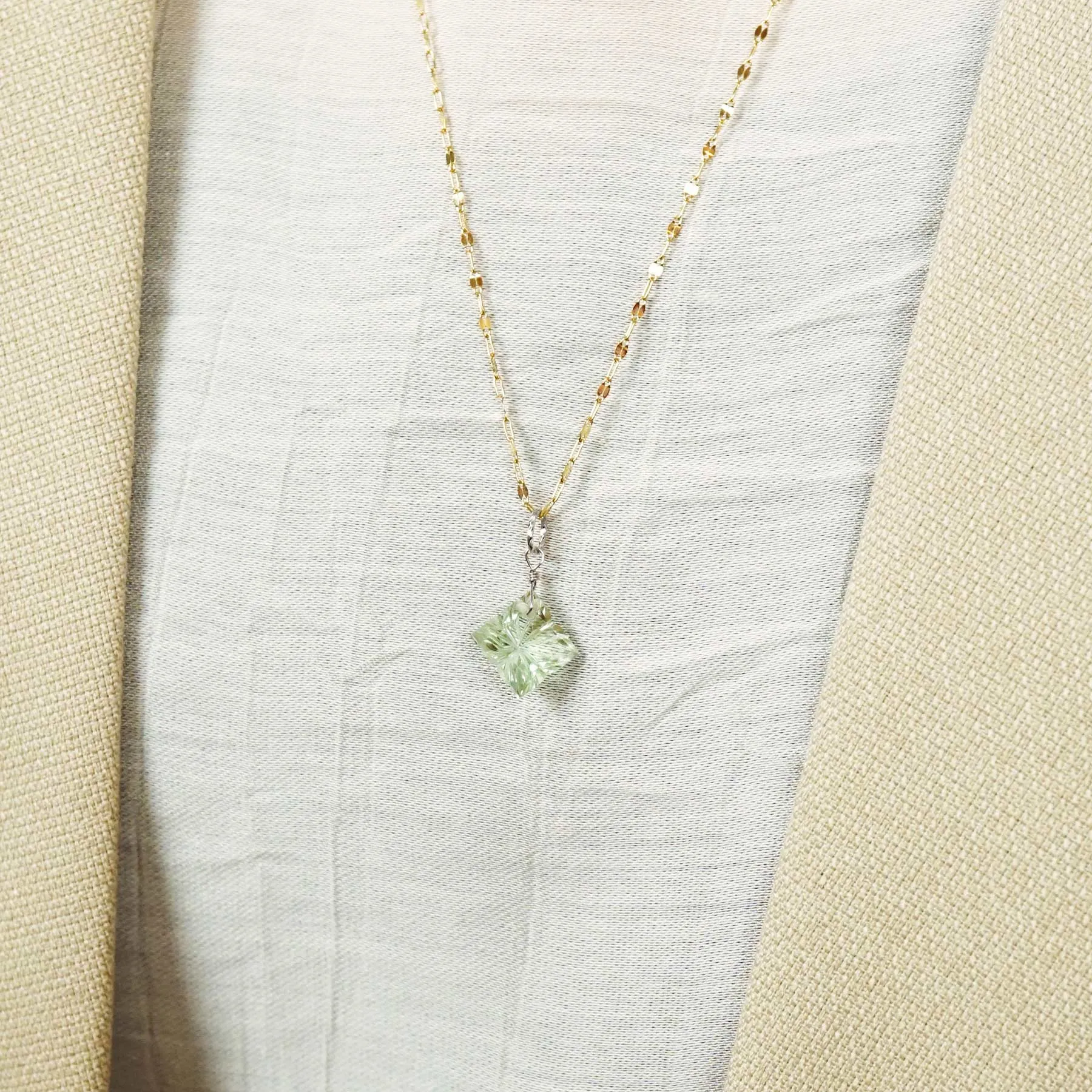 10K Green Quartz Necklace Charm (White Gold)