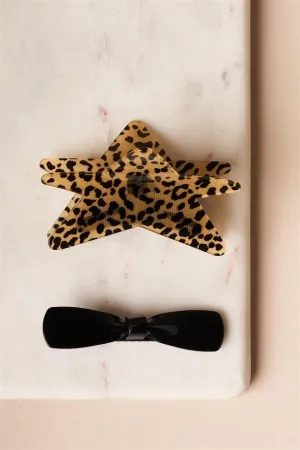 12pcs Cheetah Star Shaped Butterfly Clip Bow Barrette