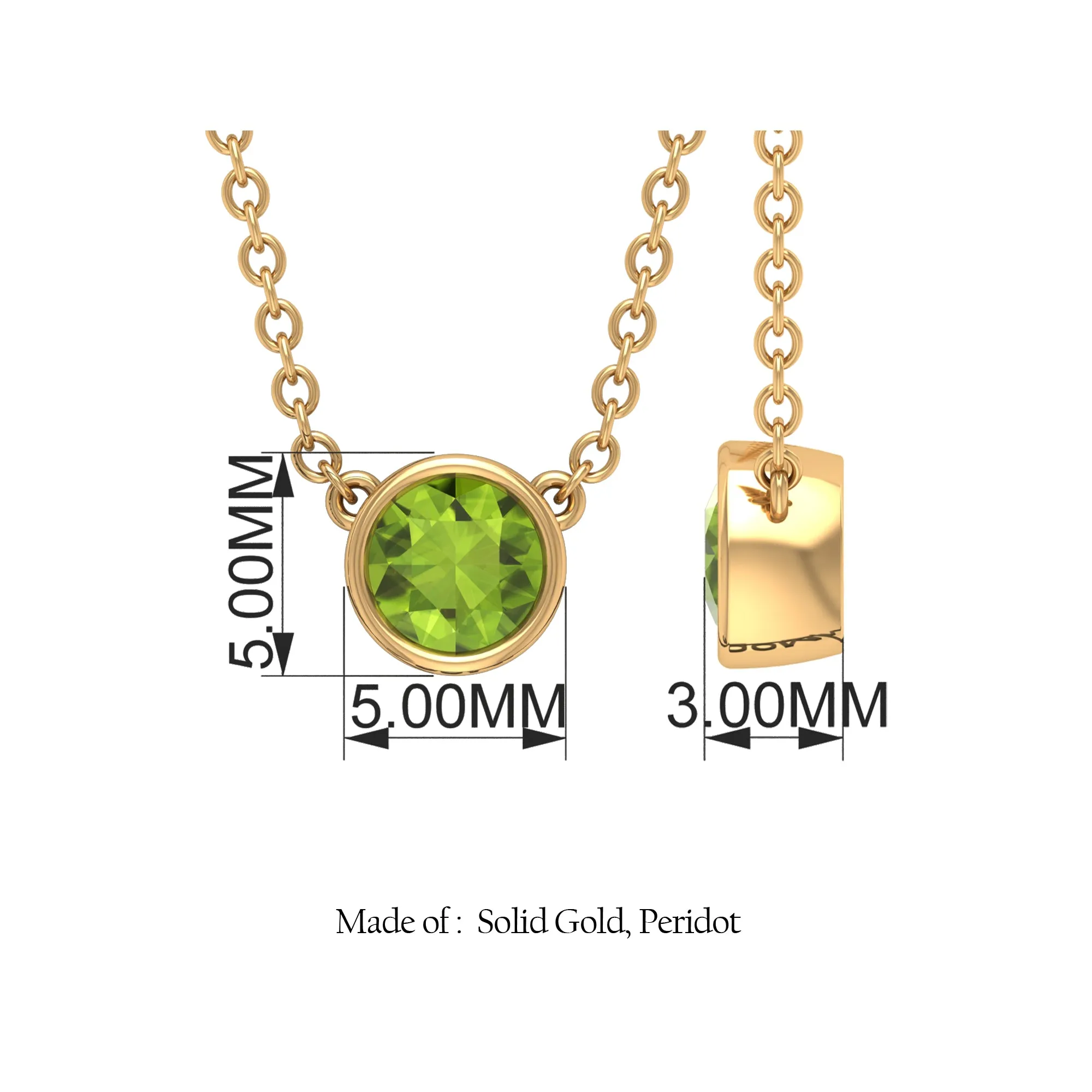 1/4 CT Round Cut Peridot Solitaire Necklace in Gold
