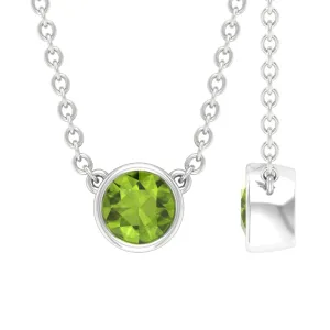 1/4 CT Round Cut Peridot Solitaire Necklace in Gold