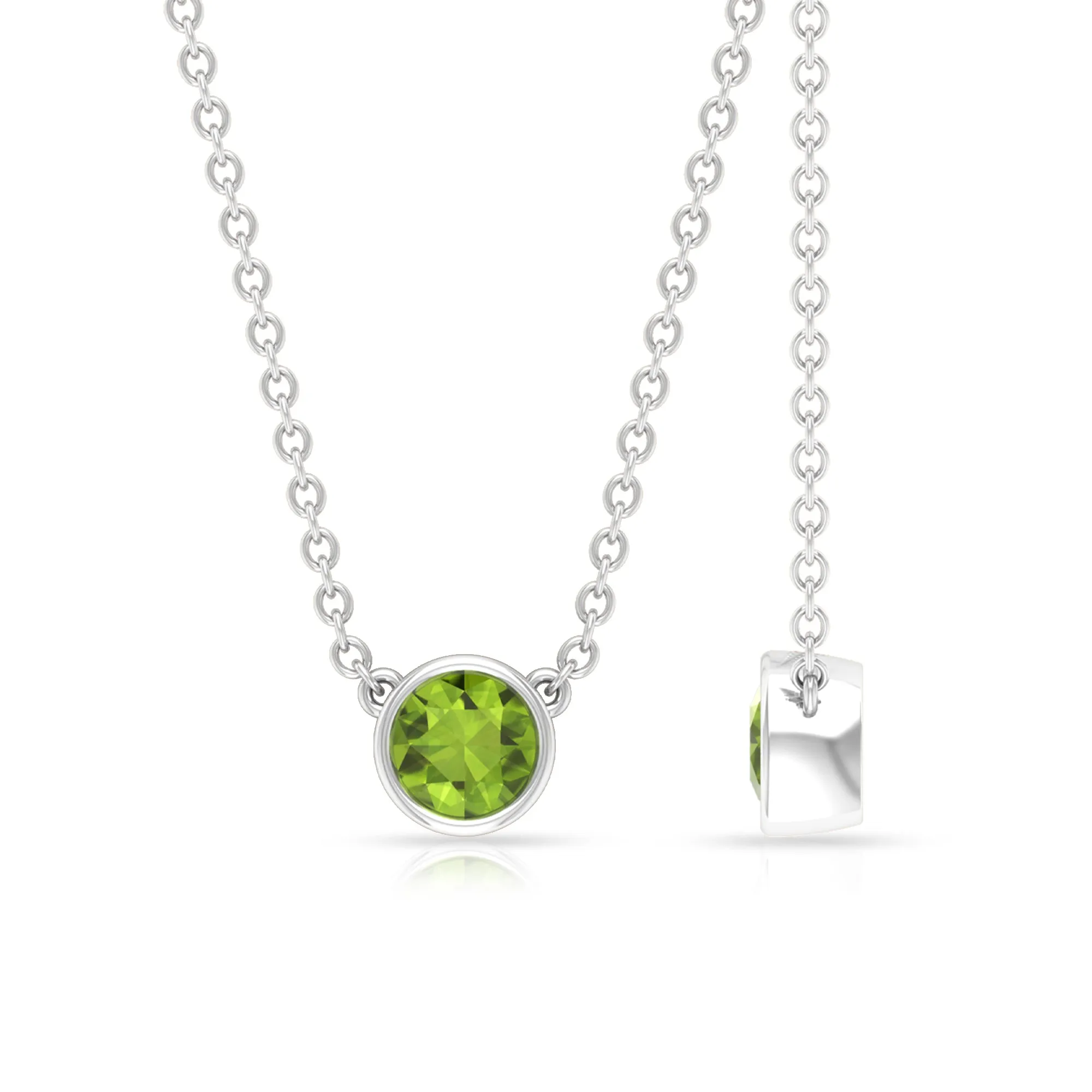 1/4 CT Round Cut Peridot Solitaire Necklace in Gold