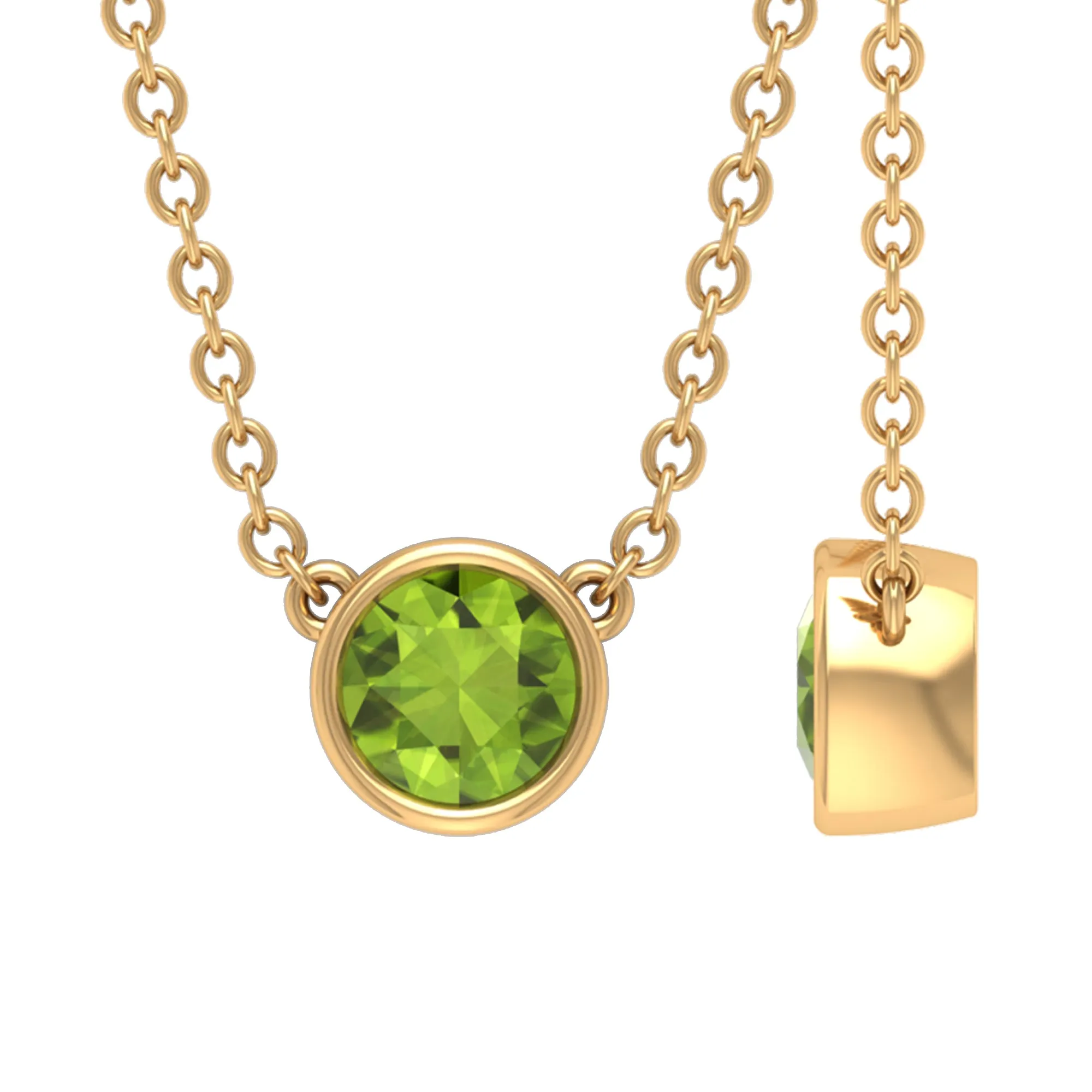 1/4 CT Round Cut Peridot Solitaire Necklace in Gold