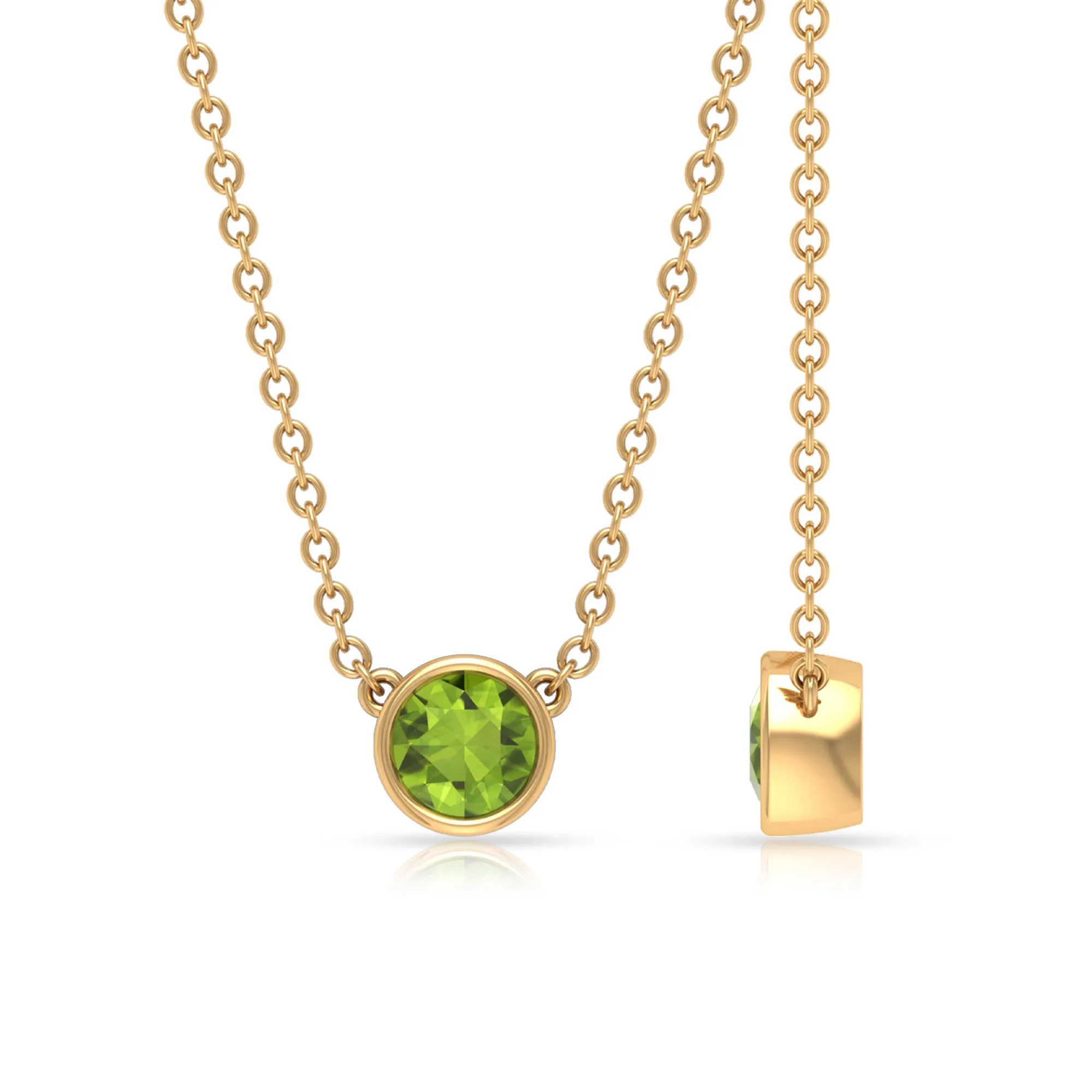 1/4 CT Round Cut Peridot Solitaire Necklace in Gold