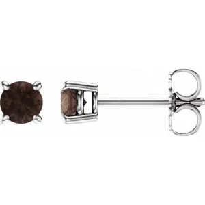 14K White 4 mm Natural Smoky Quartz Stud Earrings with Friction Post
