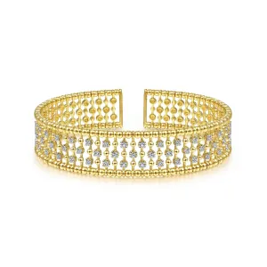14K Yellow Gold Diamond Beaded Open Bangle