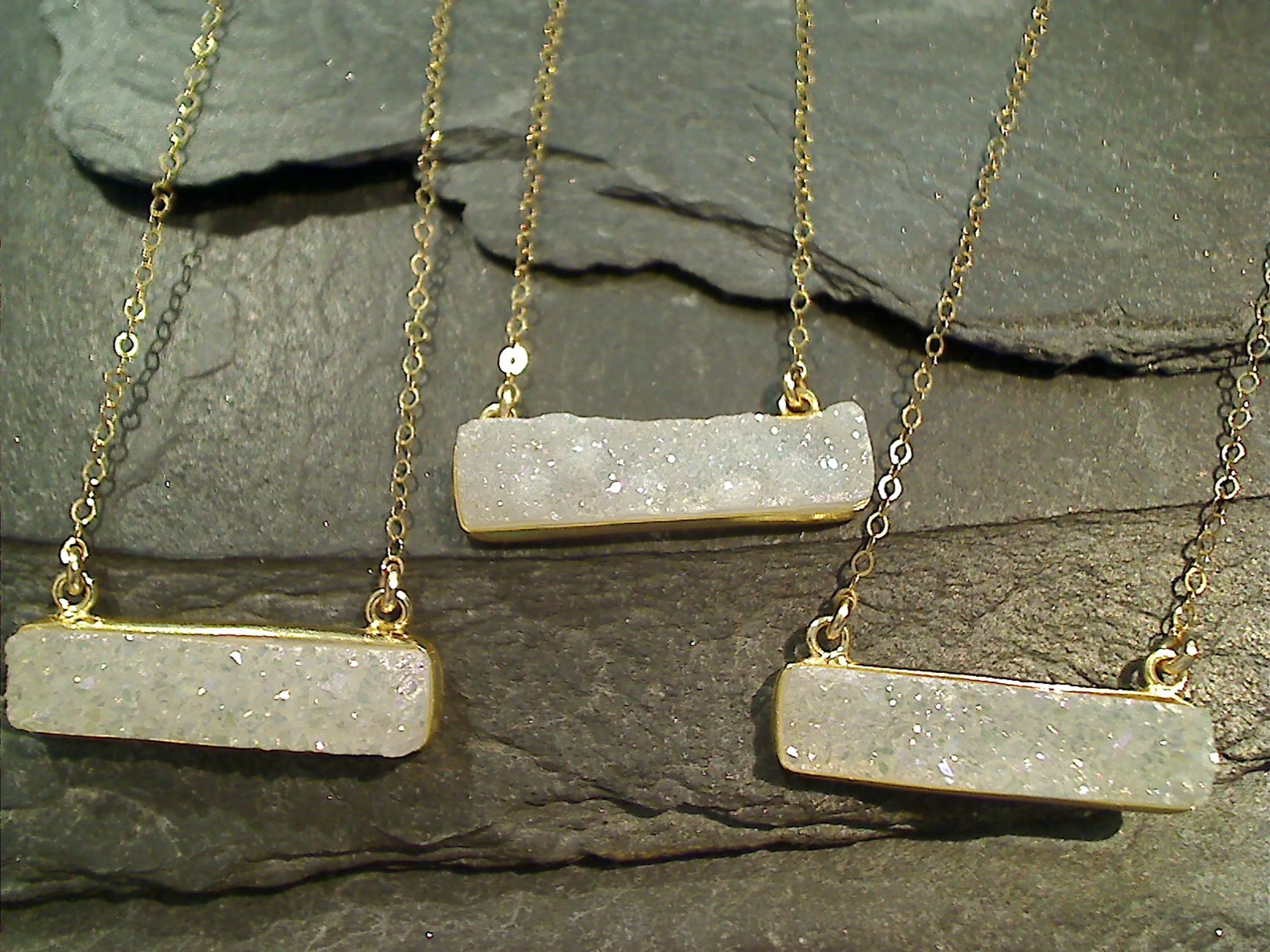 14" - 15" Druzy Quartz, Gold Filled Necklace