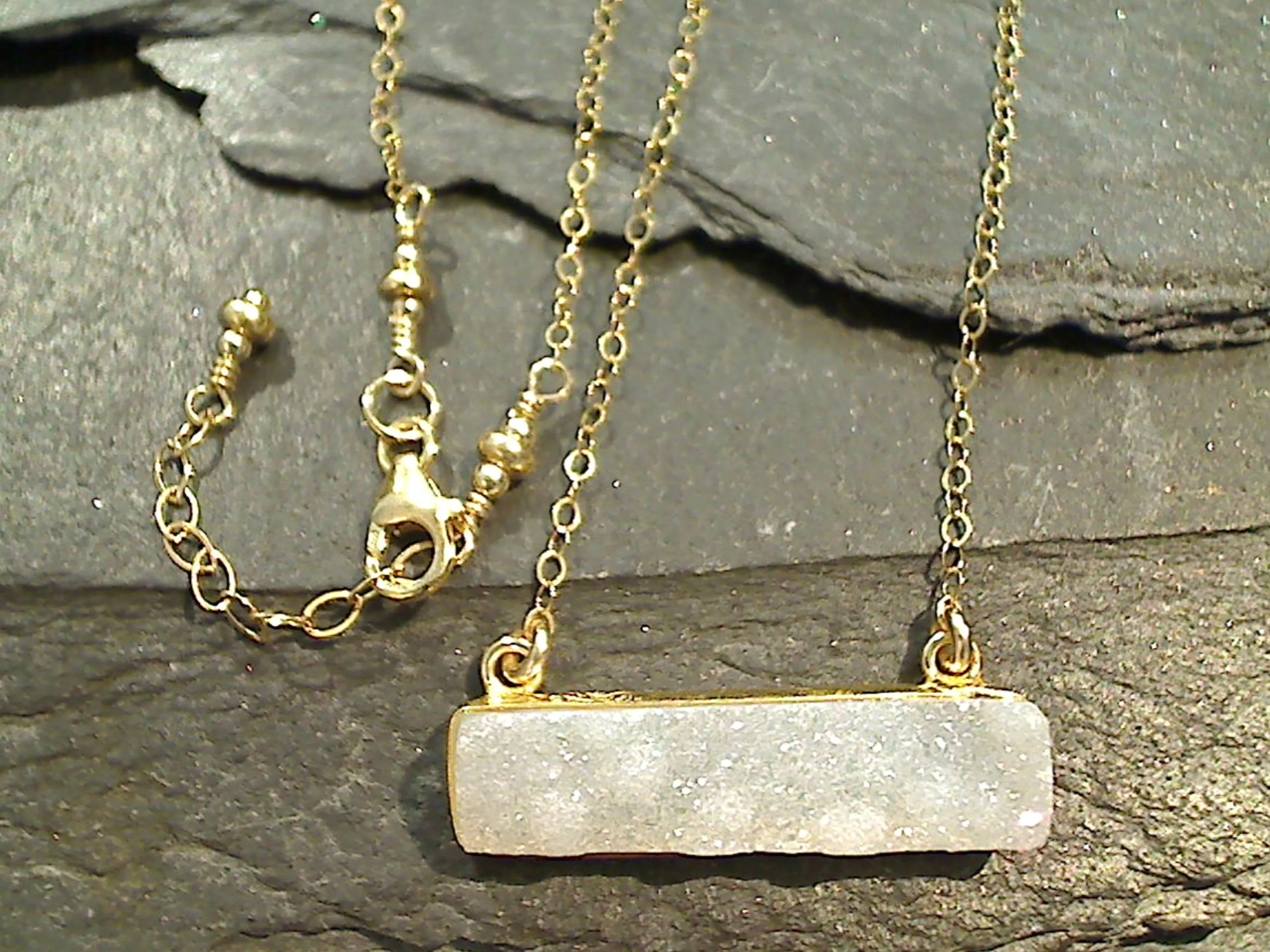 14" - 15" Druzy Quartz, Gold Filled Necklace