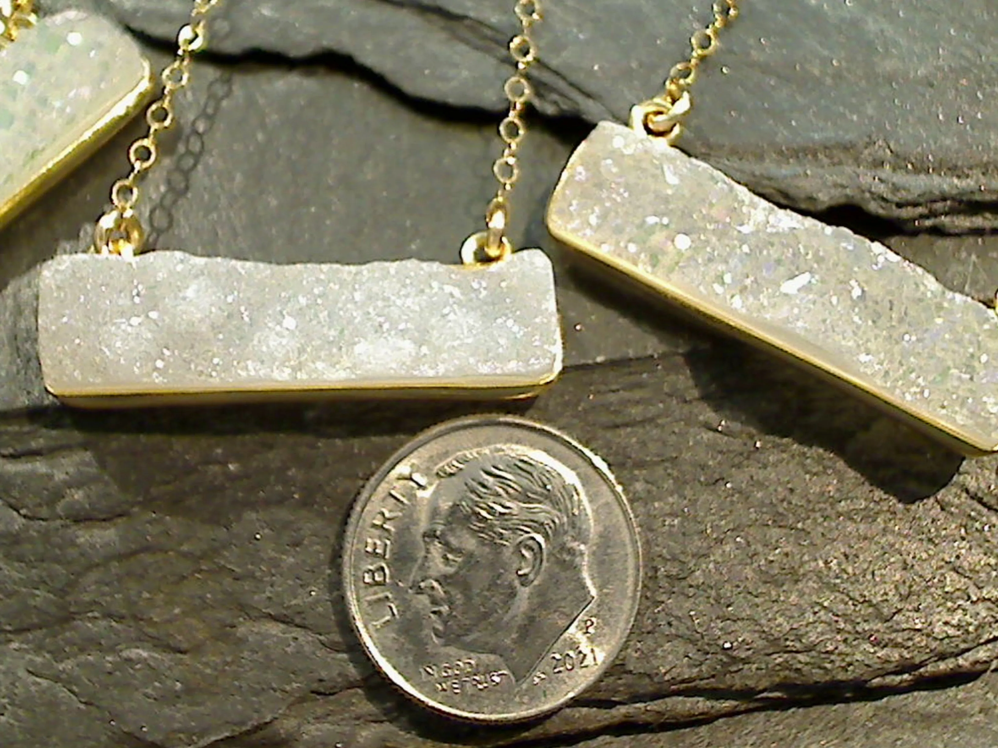 14" - 15" Druzy Quartz, Gold Filled Necklace