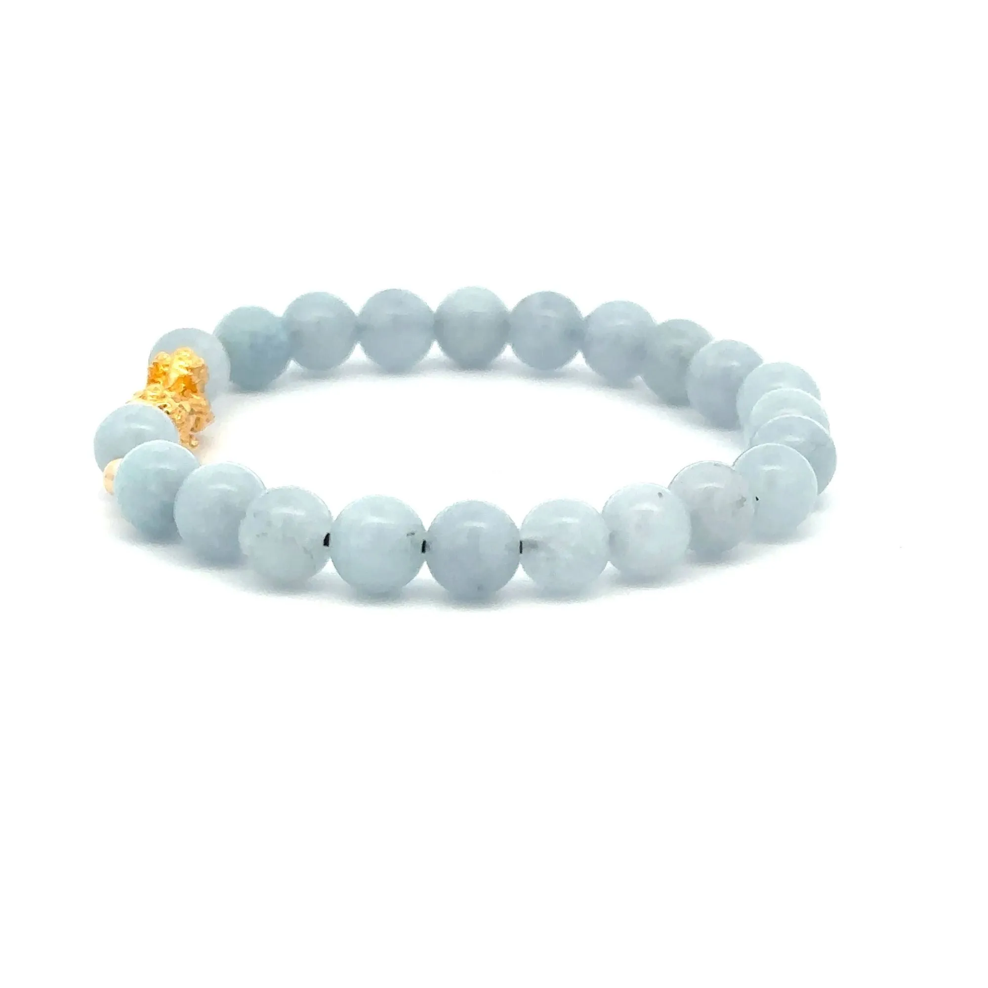 18K Gold Dragon Pixiu Piyao Lucky Charm Beads Bracelet Gemstones Aquamarine 6mm
