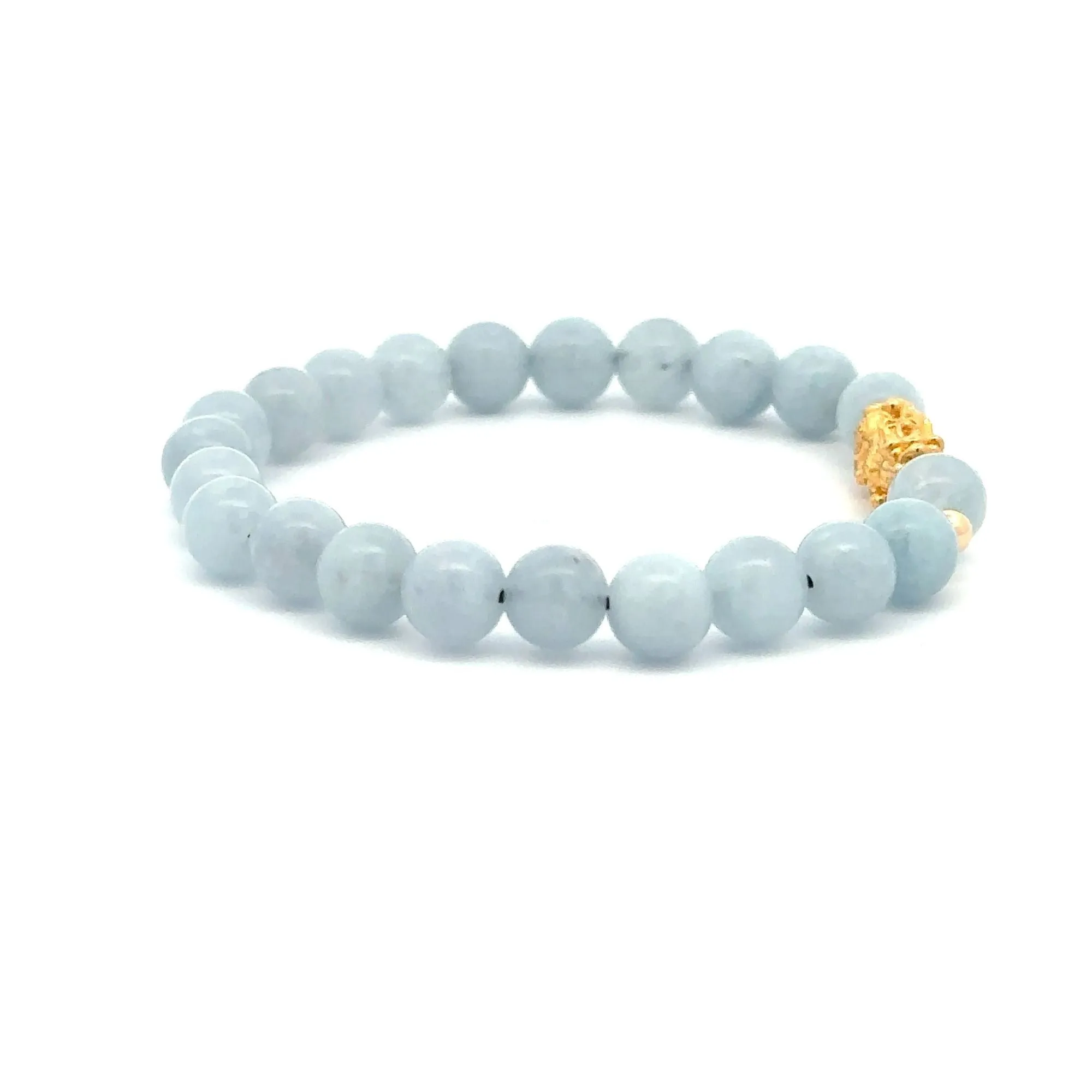 18K Gold Dragon Pixiu Piyao Lucky Charm Beads Bracelet Gemstones Aquamarine 6mm