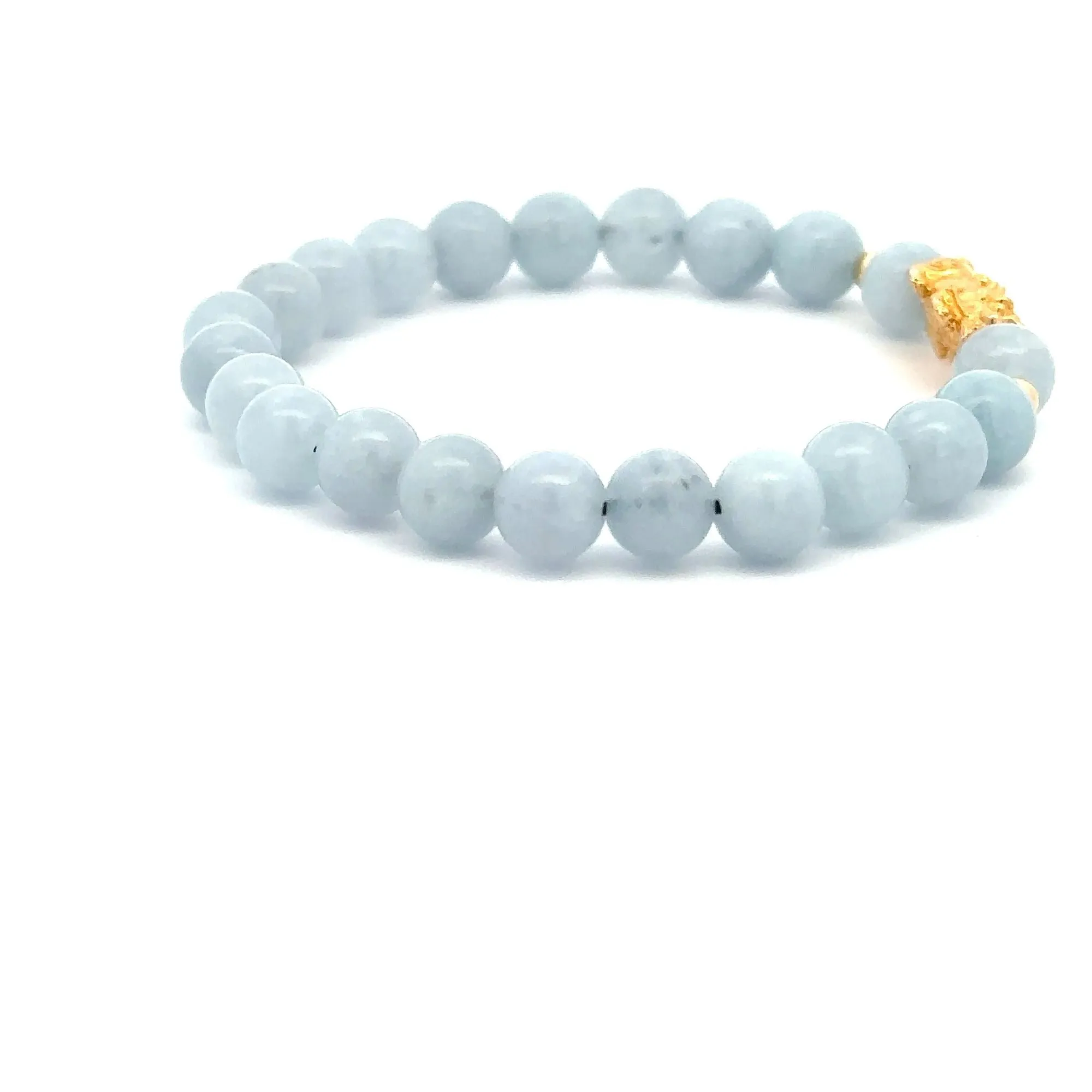 18K Gold Dragon Pixiu Piyao Lucky Charm Beads Bracelet Gemstones Aquamarine 6mm