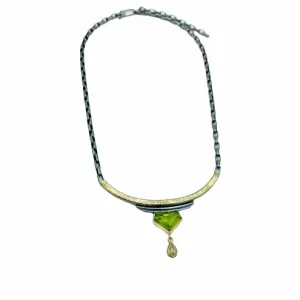 18k Gold Rose Cut Diamond and Rose Cut Peridot Deco Necklace