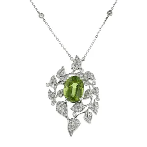 18K White Gold Peridot and Diamond Pendant Necklace