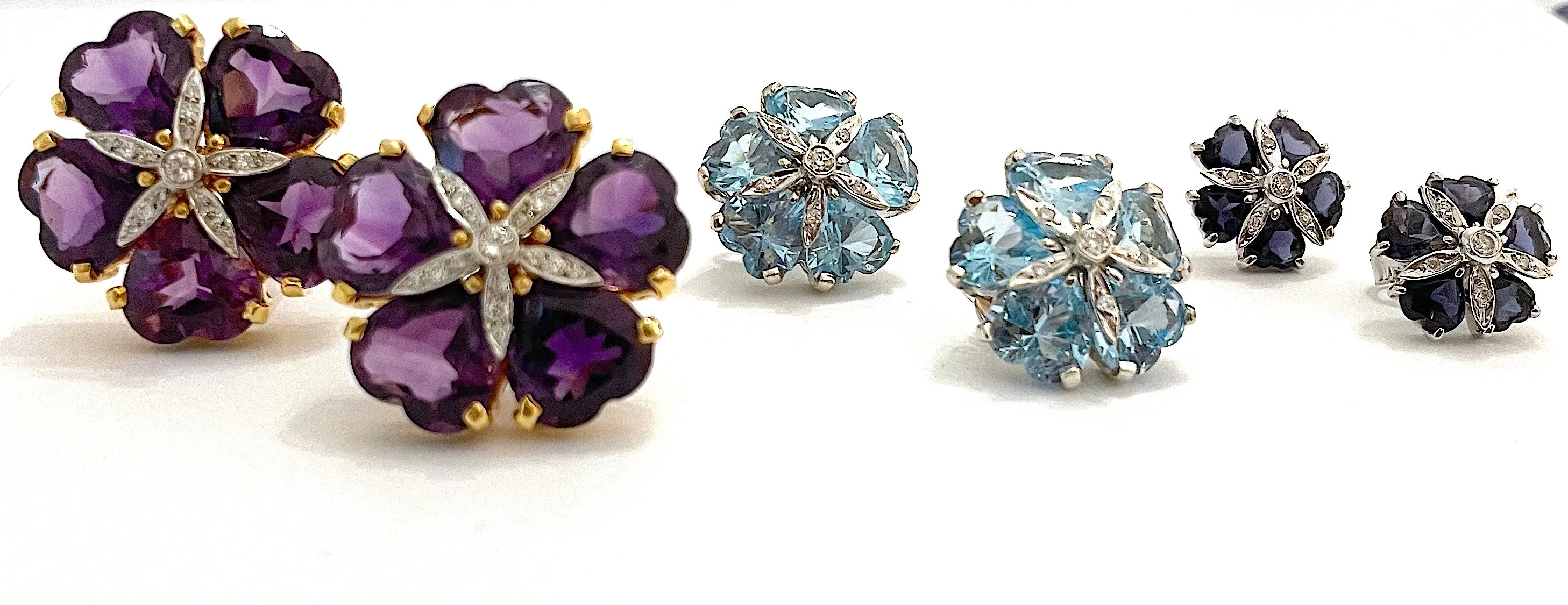 18kt Yellow Gold Large Sand Dollar Earring with Amethyst and Diamonds
