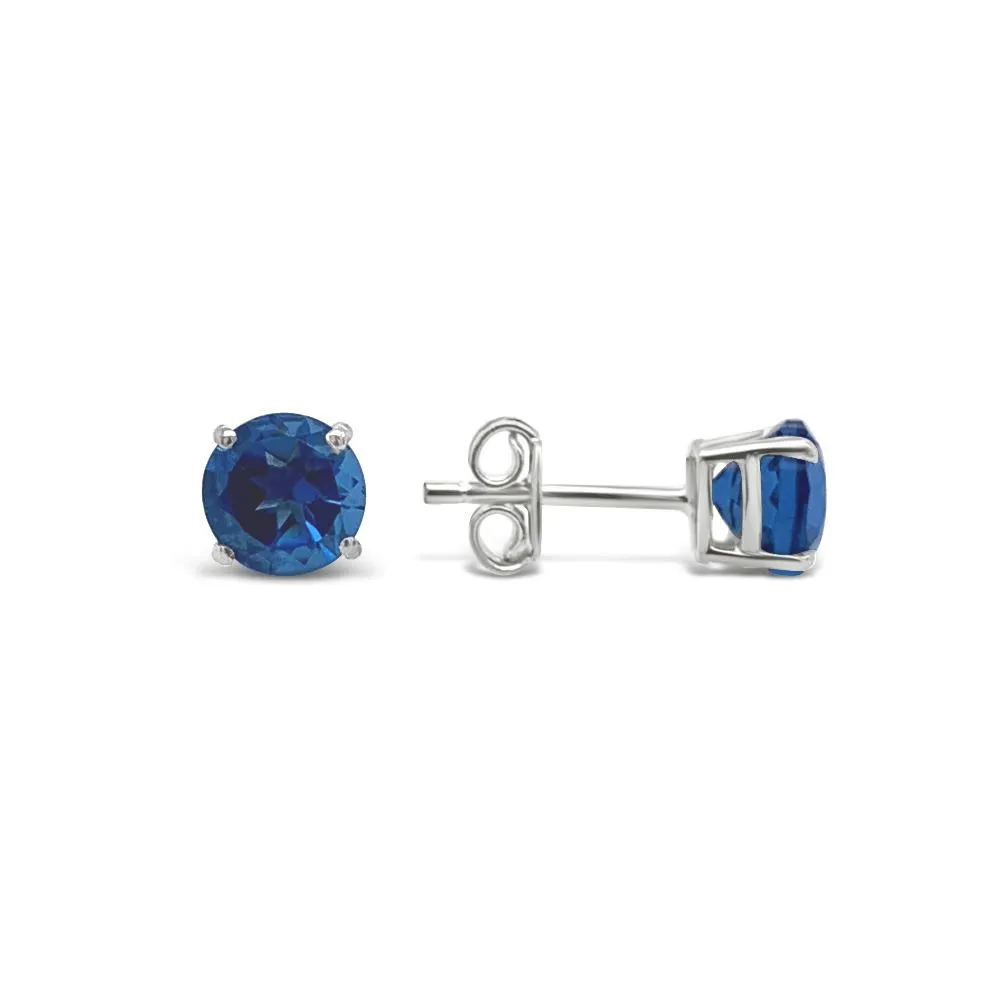 2.00 Carat Round Blue Quartz Stud Earrings in .925 Sterling Silver