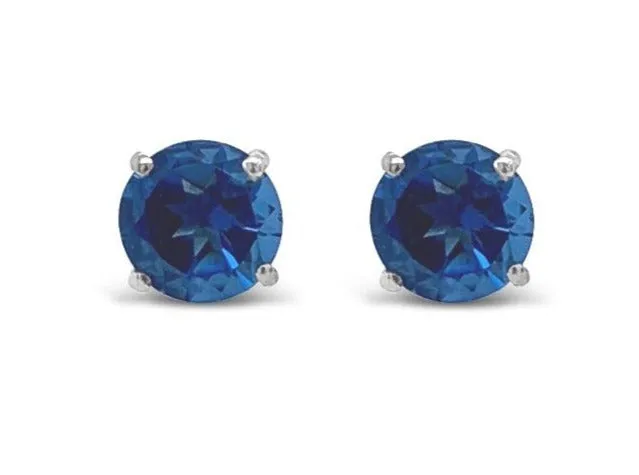 2.00 Carat Round Blue Quartz Stud Earrings in .925 Sterling Silver