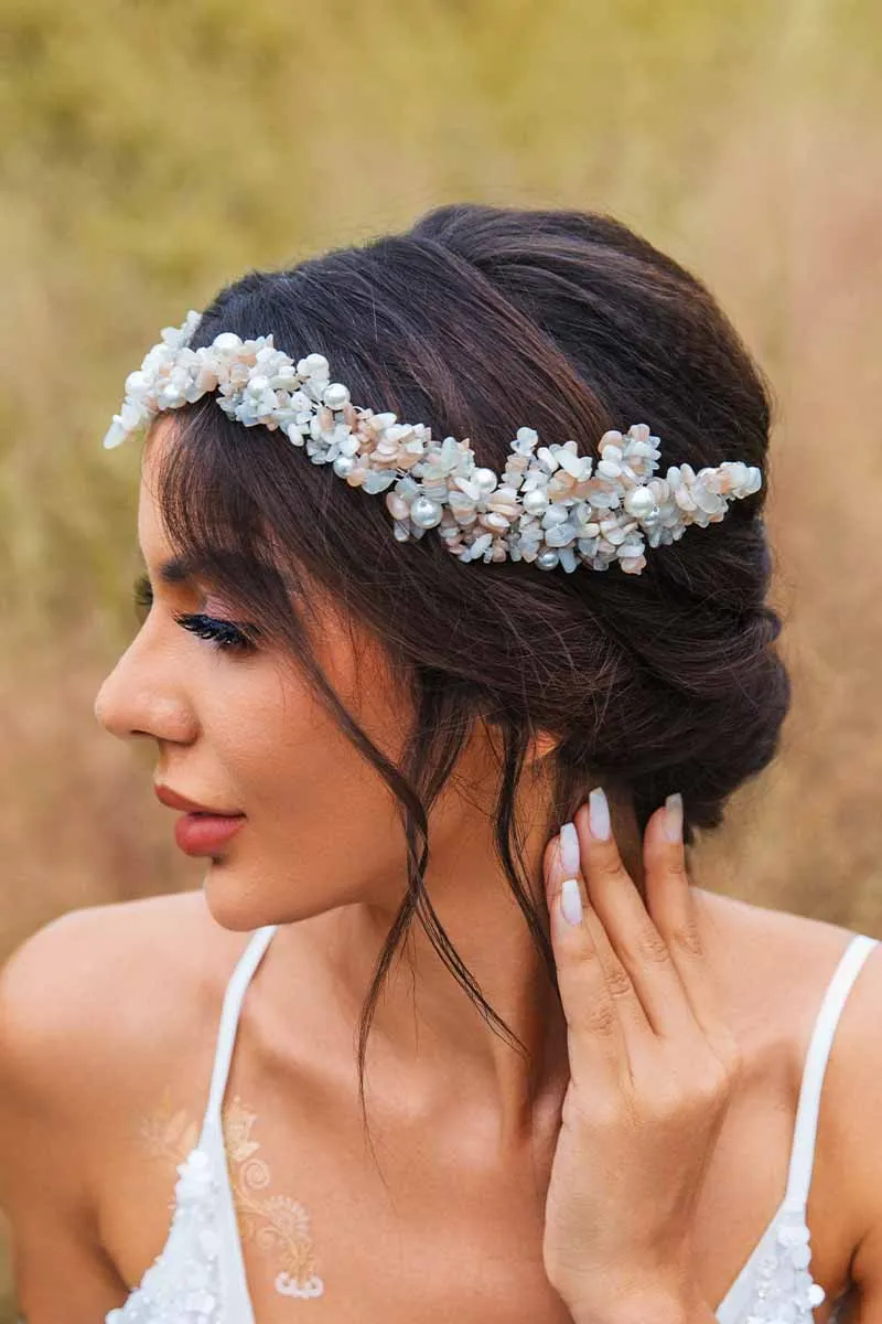 2025 Boho Turquoise Raw Stone Tiara Wide Bridal Headbands Crystal Crown Wedding Accessories