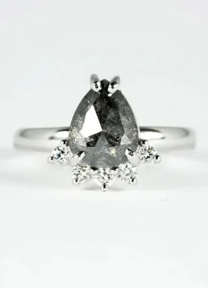 2.5ct Pear Shaped, Salt & Pepper Diamond Tiara Ring