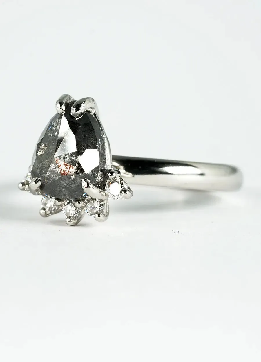 2.5ct Pear Shaped, Salt & Pepper Diamond Tiara Ring