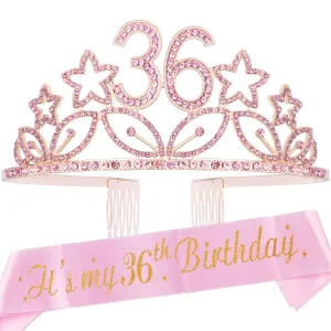 36th Birthday Gifts for Women, 36th Birthday Crown and Sash for Women, 36th Birthday