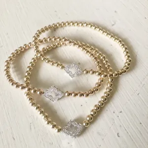 4mm Bead Stretch Bracelet with Sterling Silver/Cubic Zirconia Clover Connector
