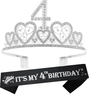 4th Birthday Gifts for Girl, 4th Birthday Tiara and Sash, 4th Birthday Decorations
