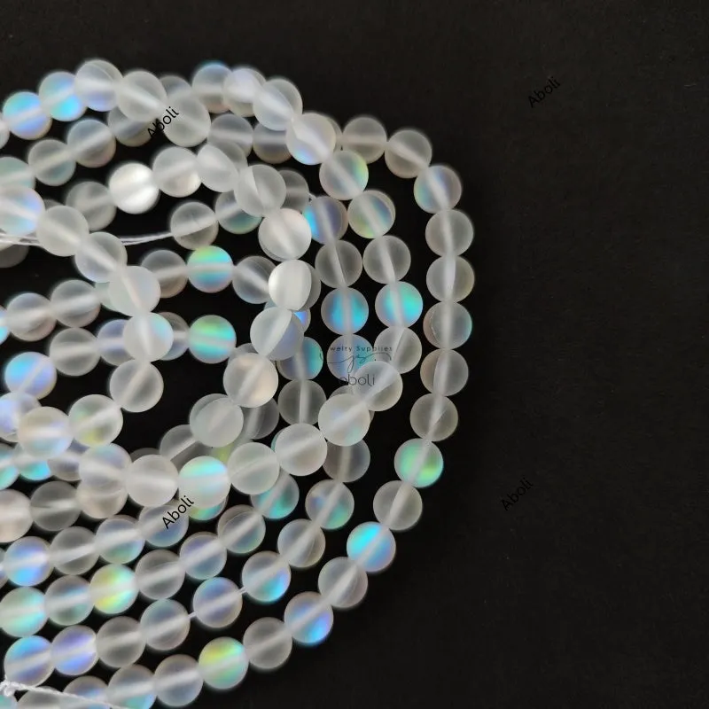 8 mm White Aura Beads Aura Quartz Beads Aurora Borealis Round Gemstone Beads AQB805
