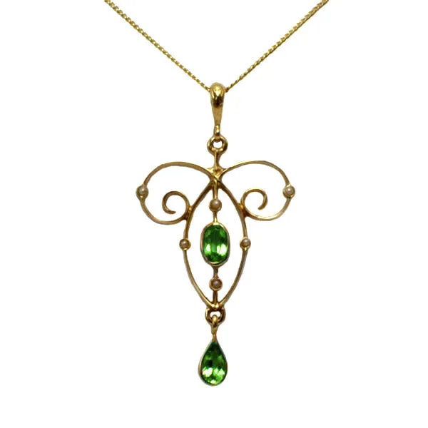 9ct Peridot & Seed Pearl Necklace