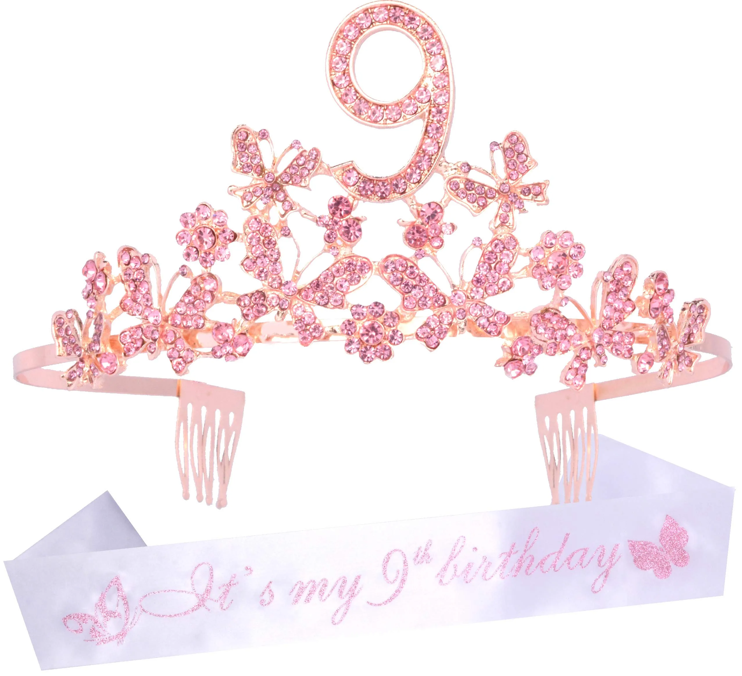 9th Birthday Decorations Party Supplies, 9th Birthday Gifts, Pink 9th Birthday Tiara