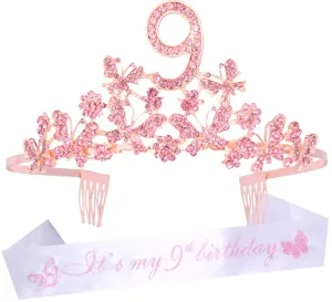 9th Birthday Decorations Party Supplies, 9th Birthday Gifts, Pink 9th Birthday Tiara