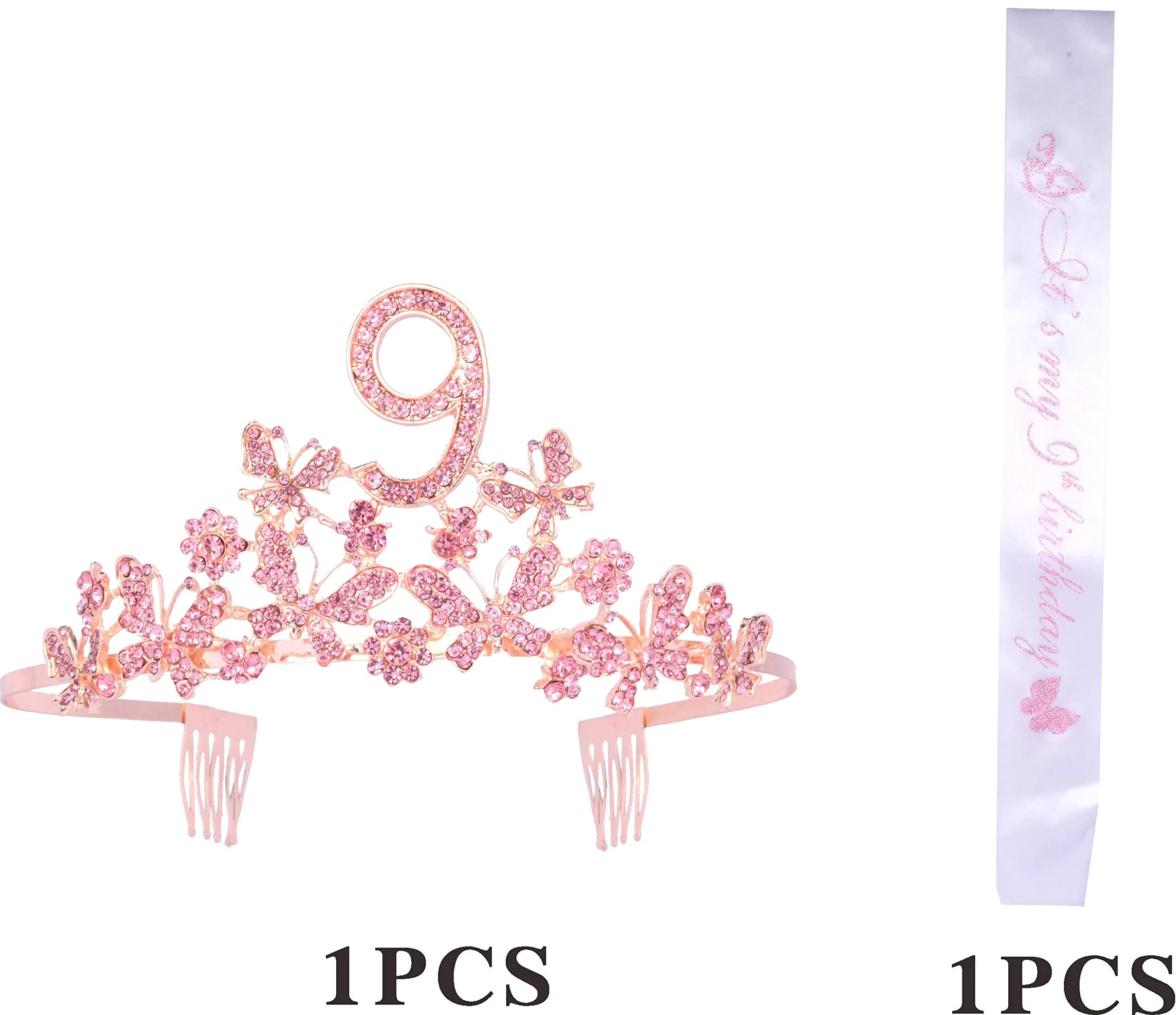 9th Birthday Decorations Party Supplies, 9th Birthday Gifts, Pink 9th Birthday Tiara