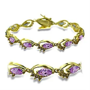 Alamode Gold Brass Bracelet with AAA Grade CZ in Light Amethyst