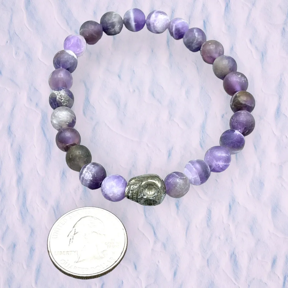 Amethyst and Pyrite Skull Bracelet