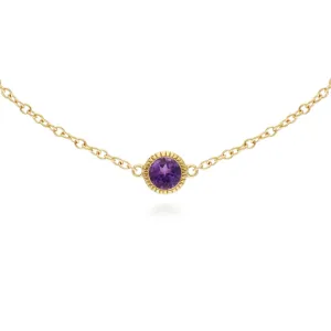 Amethyst Armband, 9 Karat Gelbgold Amethyst Einzel Stein Rund Milgrain 19cm Armband
