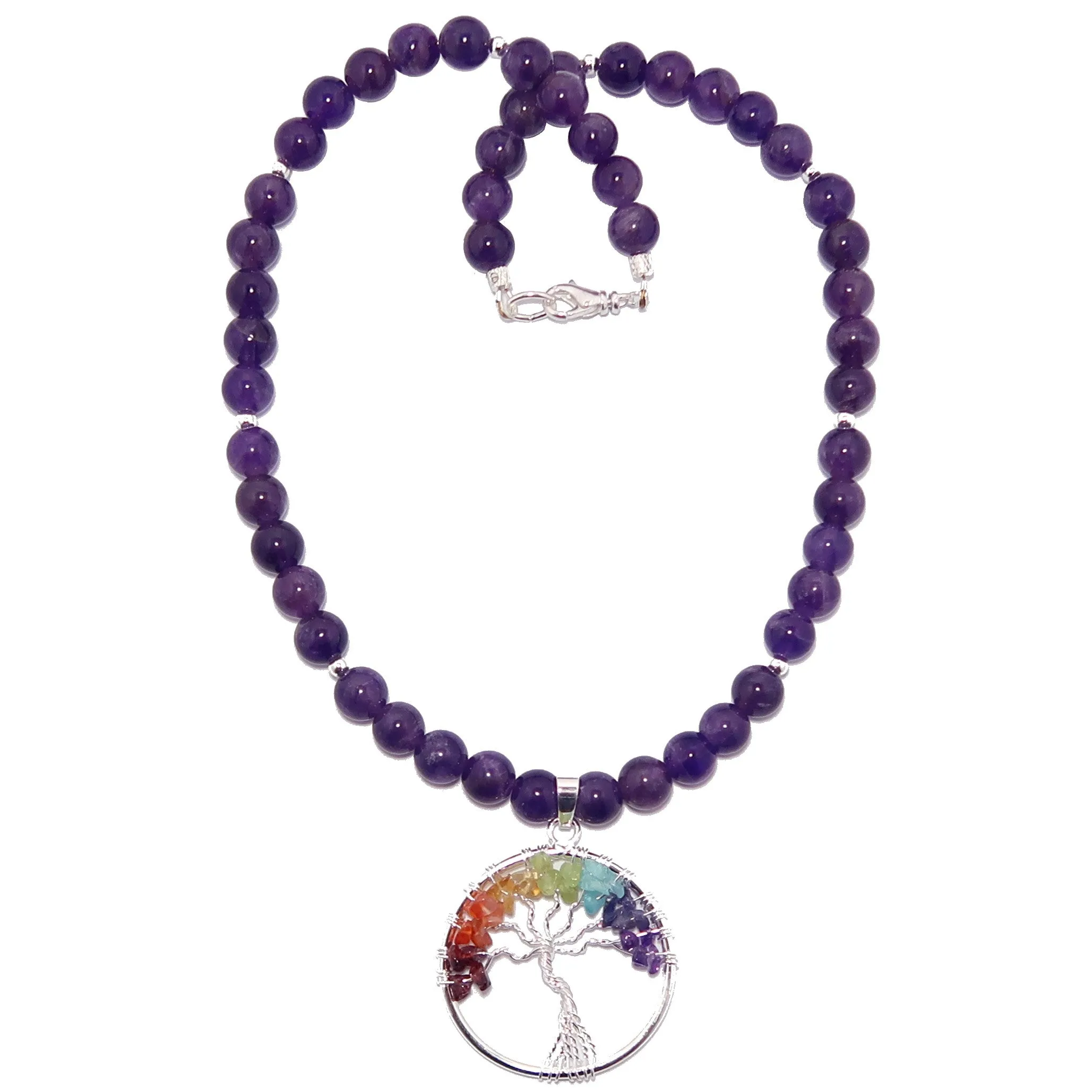 Amethyst Necklace Chakra Tree of Life Rainbow Stones