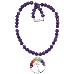 Amethyst Necklace Chakra Tree of Life Rainbow Stones
