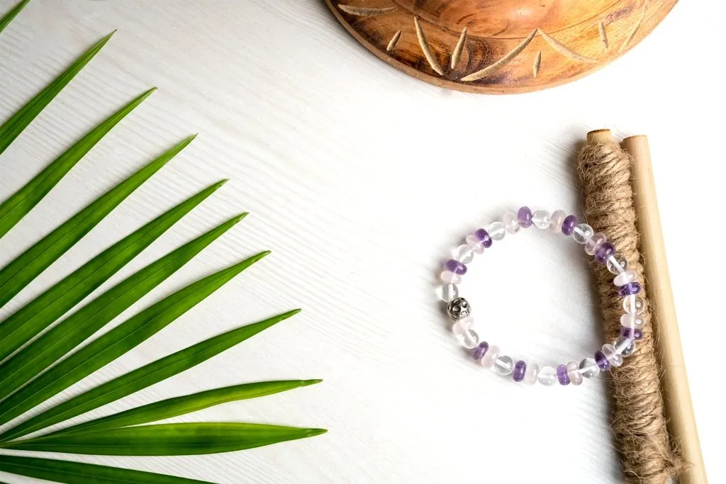 Amethyst, rose quartz & clear quartz bracelet for strength, love and fulfilling relationship