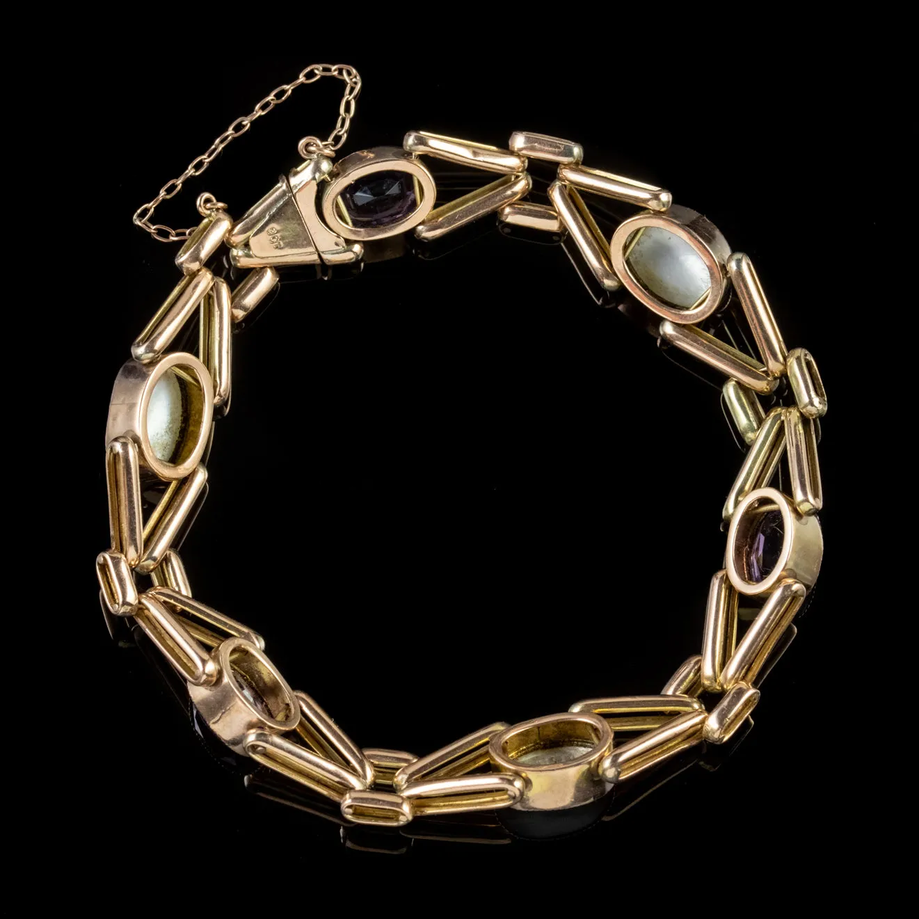 Antique Edwardian Bracelet Amethyst Blister Pearl Solid 9Ct Gold Circa 1910