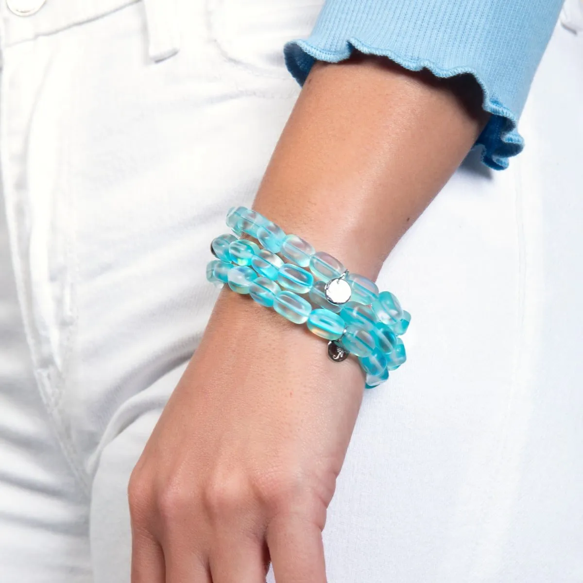 Aquamarine | .925 Sterling Silver | Mermaid Glass Pebble Bracelet