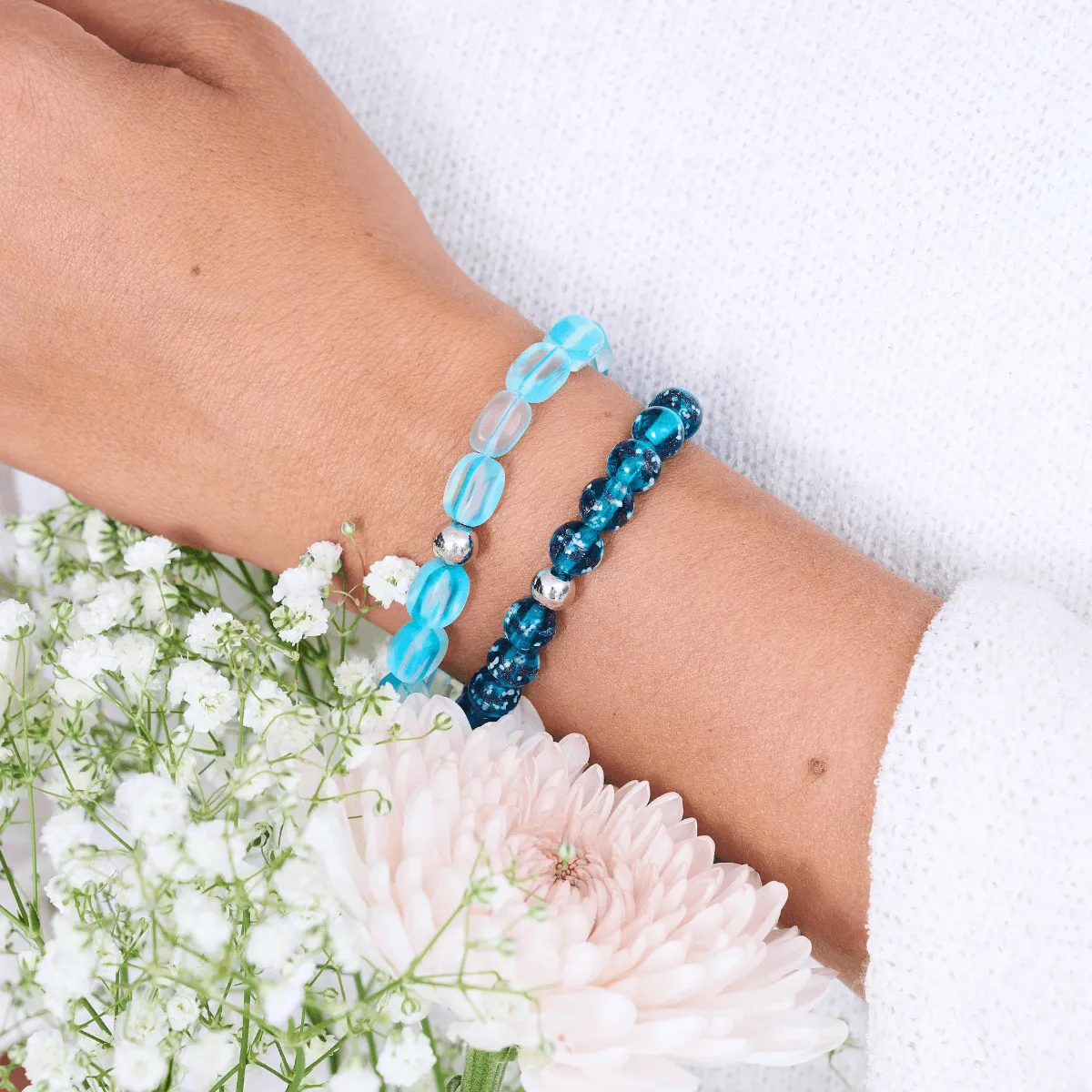 Aquamarine | .925 Sterling Silver | Mermaid Glass Pebble Bracelet